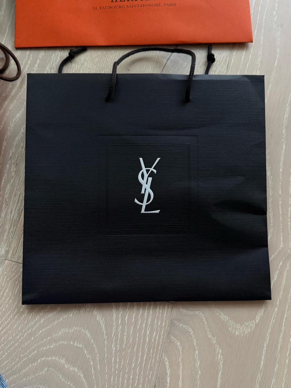Saint Laurent Black Paper Shopping Bag with Silver YSL Logo